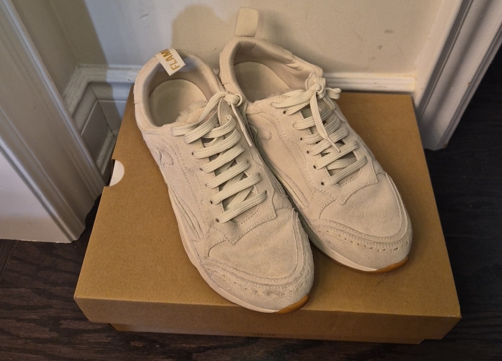 💯 AUTH SANDRO Women's White Suede Flame Sneakers 38